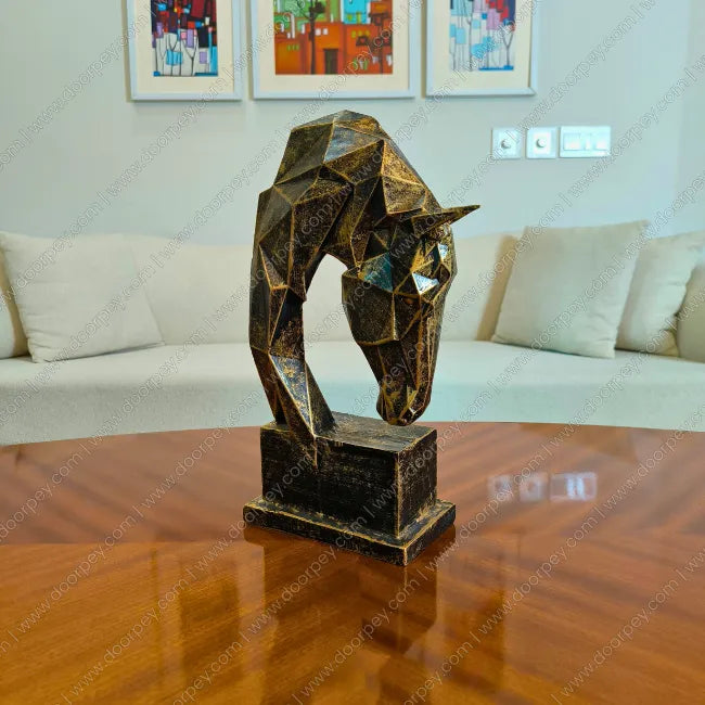 Detailed Apex Stallion resin sculpture with dark antique finish for luxury home decor styling