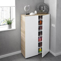 Crest Shoe Rack with 7 shelves and two hinged doors in white and camel finish