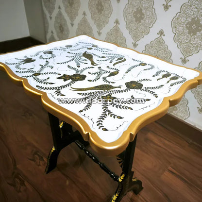 White & Gold Regal Folding Tray Table