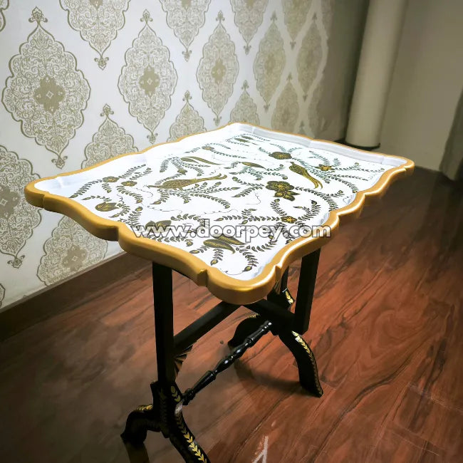 White & Gold Regal Folding Tray Table