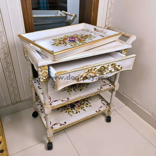 Floral Grace Trolley - Removable Tray Top & Drawer