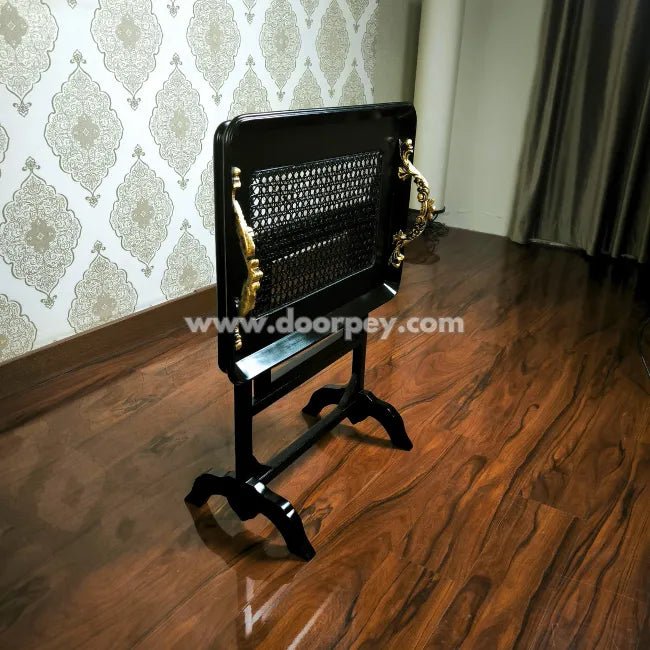 Portable folding breakfast tray table with sturdy wooden structure