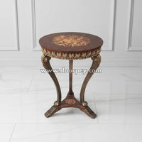 Forest Luxe round hand painted accent table with gold floral detailing made from kikar wood and MDF