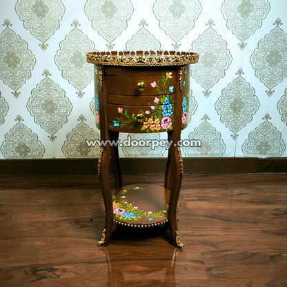 Front view of hand painted wooden accent table available online for purchase