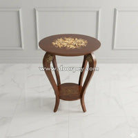 Gilded Grace round hand painted accent table with gold floral design crafted from kikar wood
