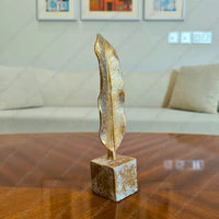 Golden Feather sculpture with antique gold finish decorative feather for home decor