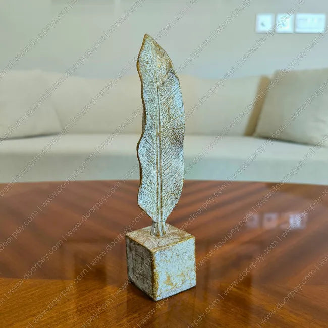 Golden Feather sculpture with distressed ivory finish decorative feather for home decor
