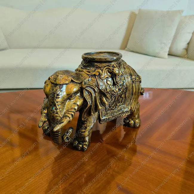 Majestic Golden Maharaja Elephant sculpture with traditional motifs and radiant gold finish for luxury home decor styling
