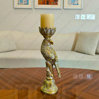 Golden Plume Parrot Candle Stand with antique gold finish decorative resin parrot for luxury home decor