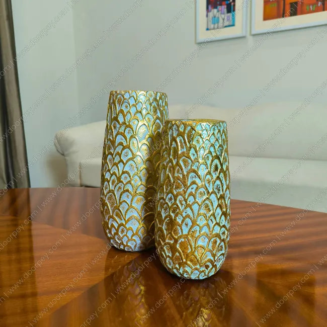 Golden Scale decorative resin vase set with unique scaled pattern decorative resin vases for modern home decor