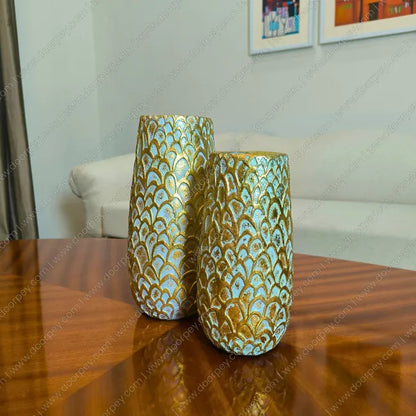 Golden Scale decorative resin vase set with unique scaled pattern decorative resin vases for modern home decor