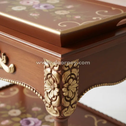 Heritage Bloom Wooden Trolley - Removable Tray Top & Drawer