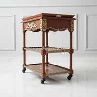 Heritage Bloom Wooden Trolley - Removable Tray Top & Drawer