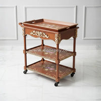 Heritage Bloom Wooden Trolley - Removable Tray Top & Drawer