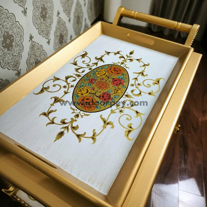 Imperial Gold Wooden Trolley – Removable Tray Top & Drawer