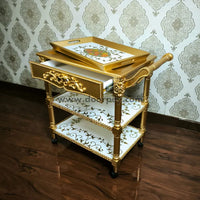 Imperial Gold Wooden Trolley – Removable Tray Top & Drawer