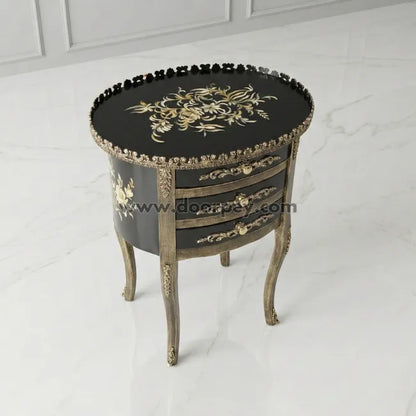 Imperial Petal wooden corner table with decorative floral artwork