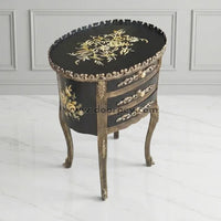 Imperial Petal hand painted wooden accent table with drawers and curved legs