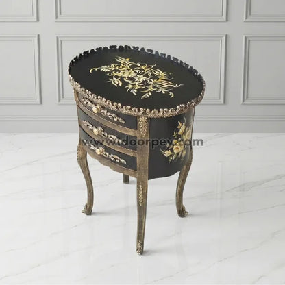 Hand painted Imperial Petal wooden side table with floral patterns