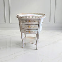 Ivory Heirloom corner table with curved legs and classic heirloom style