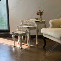 Ivory Lattice Wooden Nesting Table