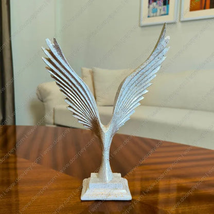 Elegant Majestic Wings Eagle Sculpture with distressed ivory finish for sophisticated home decor styling.
