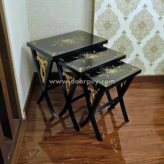 Midnight Bloom Wooden Nesting Table