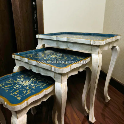 Royal Azure Wooden Nesting Table