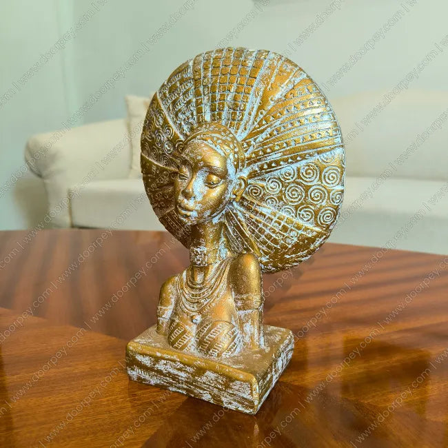 Luxury Nubian Queen resin bust sculpture with detailed headdress for modern home decor