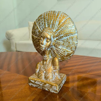 Luxury Nubian Queen resin bust sculpture with detailed headdress for modern home decor