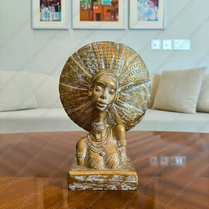 Nubian Queen resin sculpture with antique gold finish decorative bust for home decor