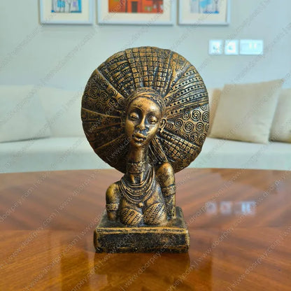 Nubian Queen resin sculpture with dark antique gold finish decorative bust for home decor