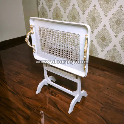 White folding tray table ideal for Ramadan serving snacks tea or desserts