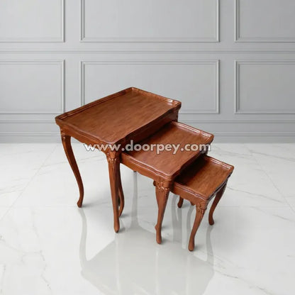 Regency wooden nesting table set with classic tray top design