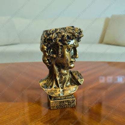 Detailed Renaissance David Bust with a dark antique finish, a sophisticated resin sculpture perfect for artistic and classical home decor styling.