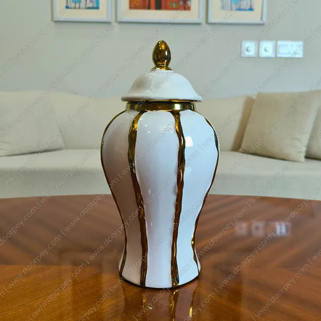 Detailed Royal Ivory Candy Jar Set with a smooth ivory finish, a sophisticated 2-piece ceramic jar collection perfect for elegant home decor styling.