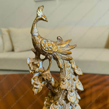 Royal Peacock resin sculpture with antique gold finish decorative peacock figurine for home decor