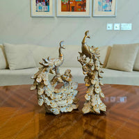Elegant Royal Peacock decorative resin sculpture with antique gold finish for luxury home styling