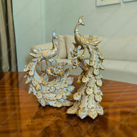 Luxury Royal Peacock resin sculpture with detailed flowing feathers for elegant home decor