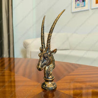 Detailed Royal Savannah Antelope Sculpture with a dark antique finish, a sophisticated resin wildlife figurine perfect for luxury home decor styling.