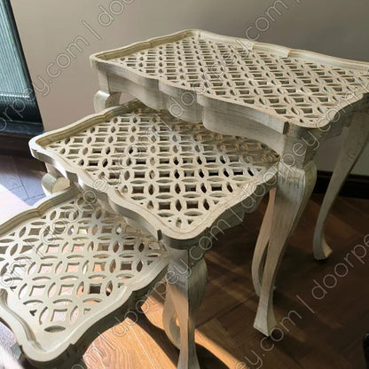 Ivory Lattice Wooden Nesting Table
