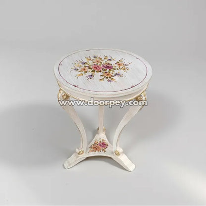 Decorative round corner table with classic hand painted detailing crafted from solid kikar wood