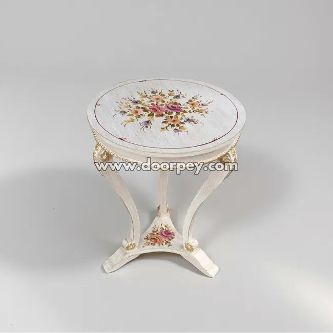 Decorative round corner table with classic hand painted detailing crafted from solid kikar wood