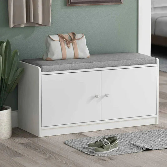 Urban Stash Shoe Rack with multiple compartments and two cabinet doors.