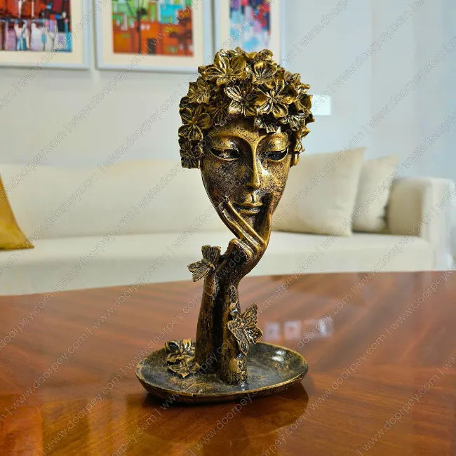 Detailed Venetian Muse Sculpture with a high quality resin finish for elegant home decor styling on console tables and shelves.