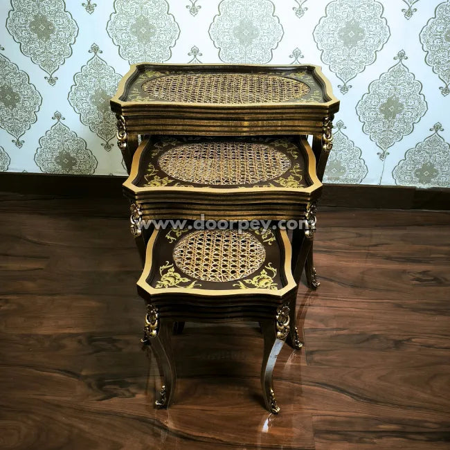 Vintage Gold Wooden Nesting Table