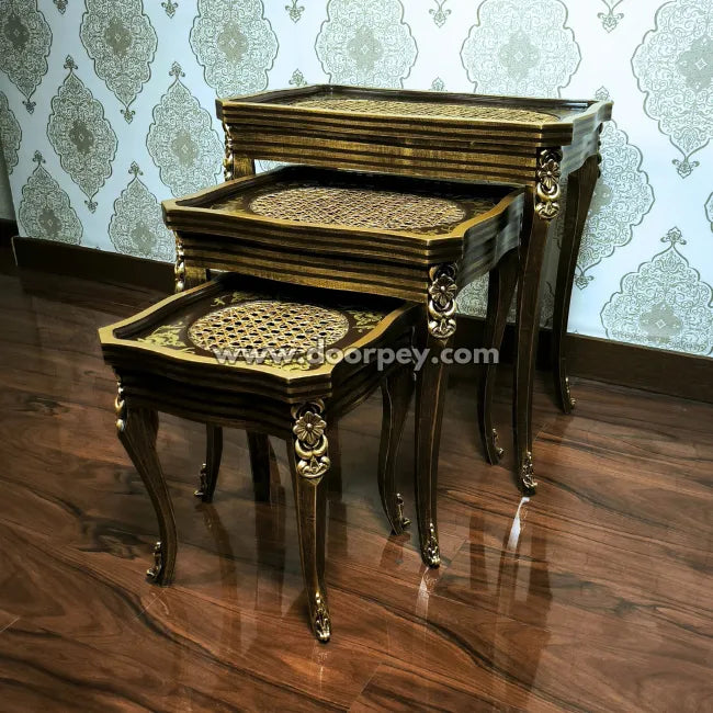 Vintage Gold Wooden Nesting Table