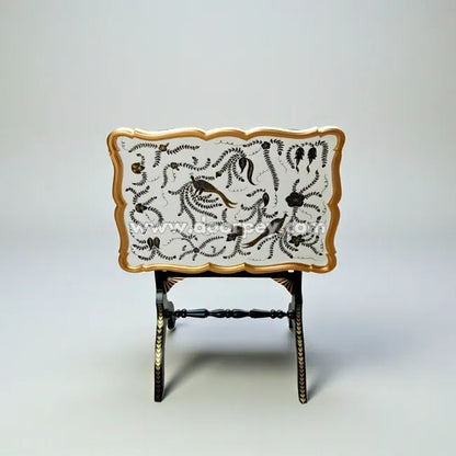 White & Gold Regal Folding Tray Table