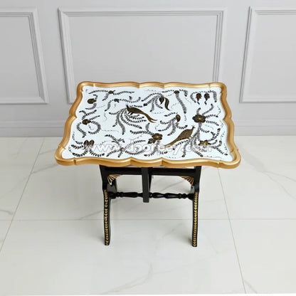White & Gold Regal Folding Tray Table