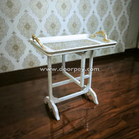 White folding tray table with gold detailing ideal for luxury tea serving and guest hosting